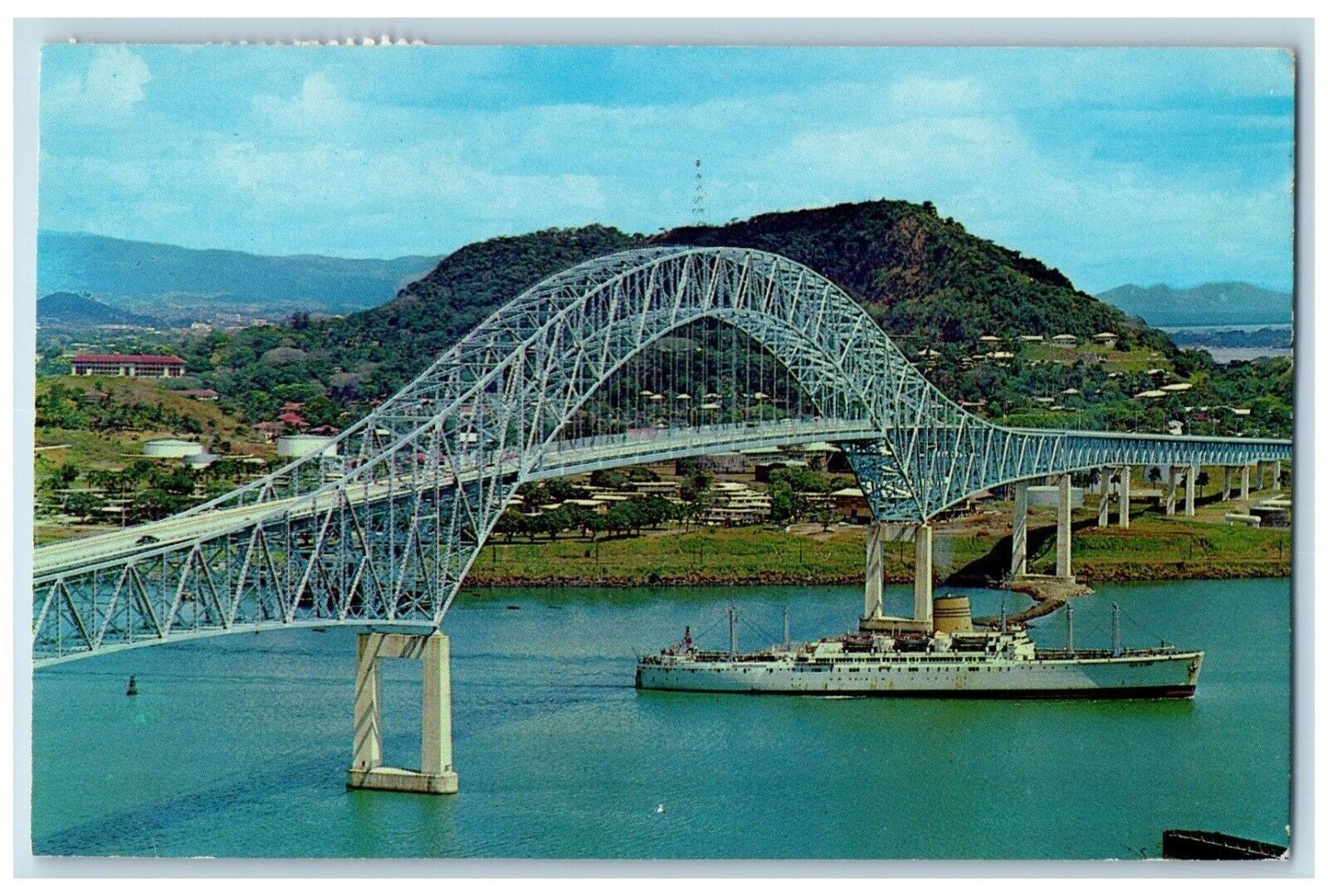 1982 Puente De Las Americas Bridge Cruise Ship Panama Vintage Antique Postcard