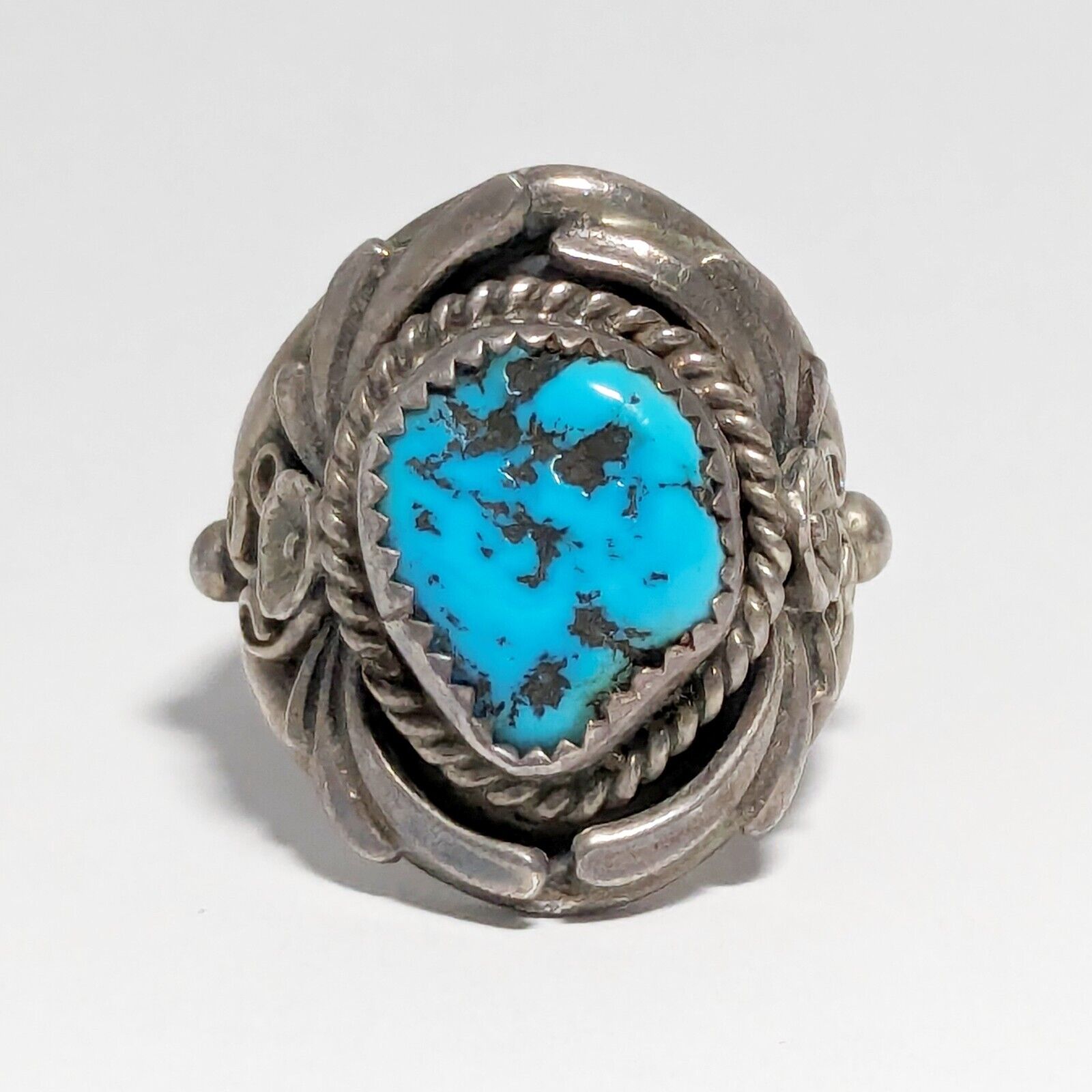 Vintage Navajo Ring Turquoise  Sterling Silver Ring Size 9 Signed SC Used
