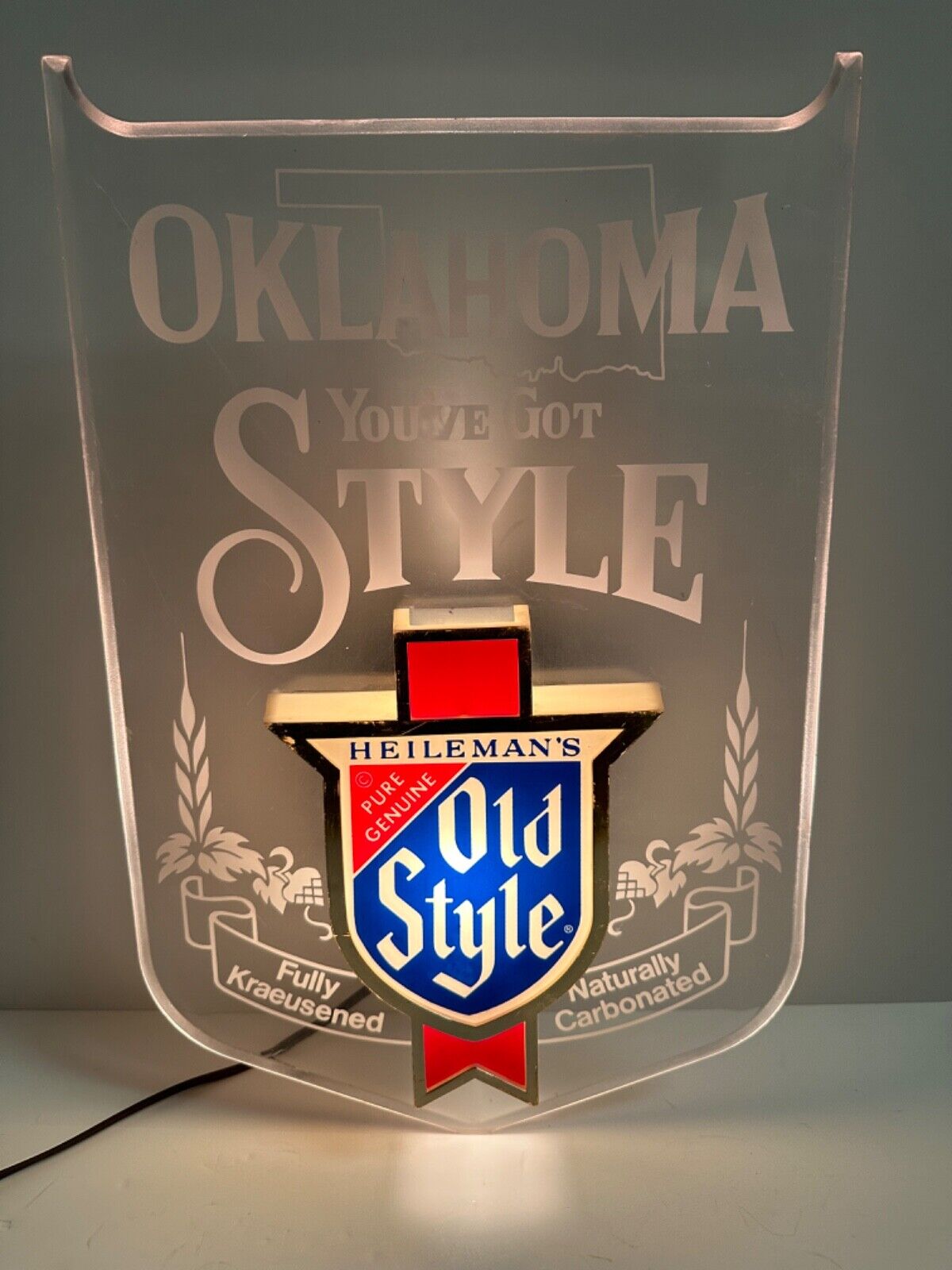 Heileman's Old Style Beer 1982 Oklahoma Lighted Acrylic Sign 17x12