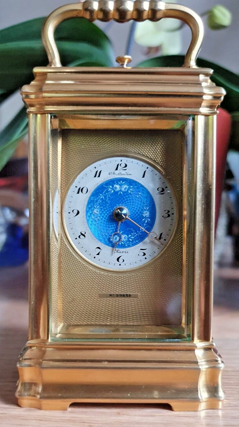 RARE SMALL SIZE FRANCE CARRIAGE CLOCK REPEATER CHARLES OUDIN GORGE CASE