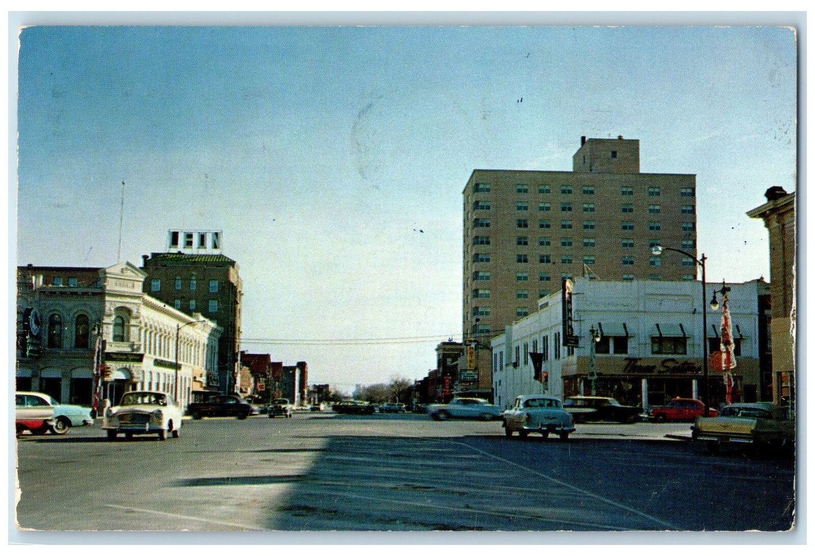 1958 View Looking East On Second St. Hutchinson Kansas Business Section Postcard