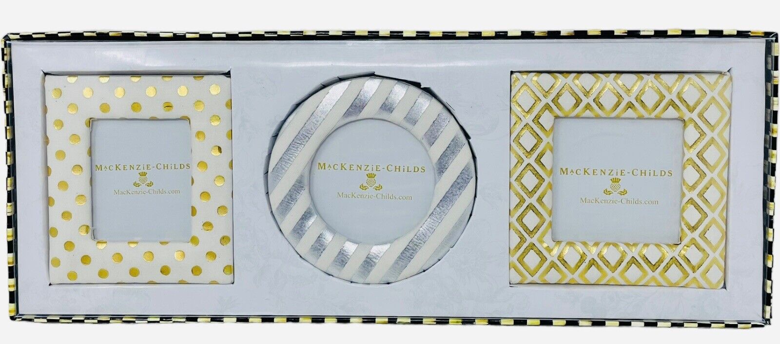 Mackenzie Childs Sweetbriar Picture Frame Set of 3 New in Box Gold Silver
