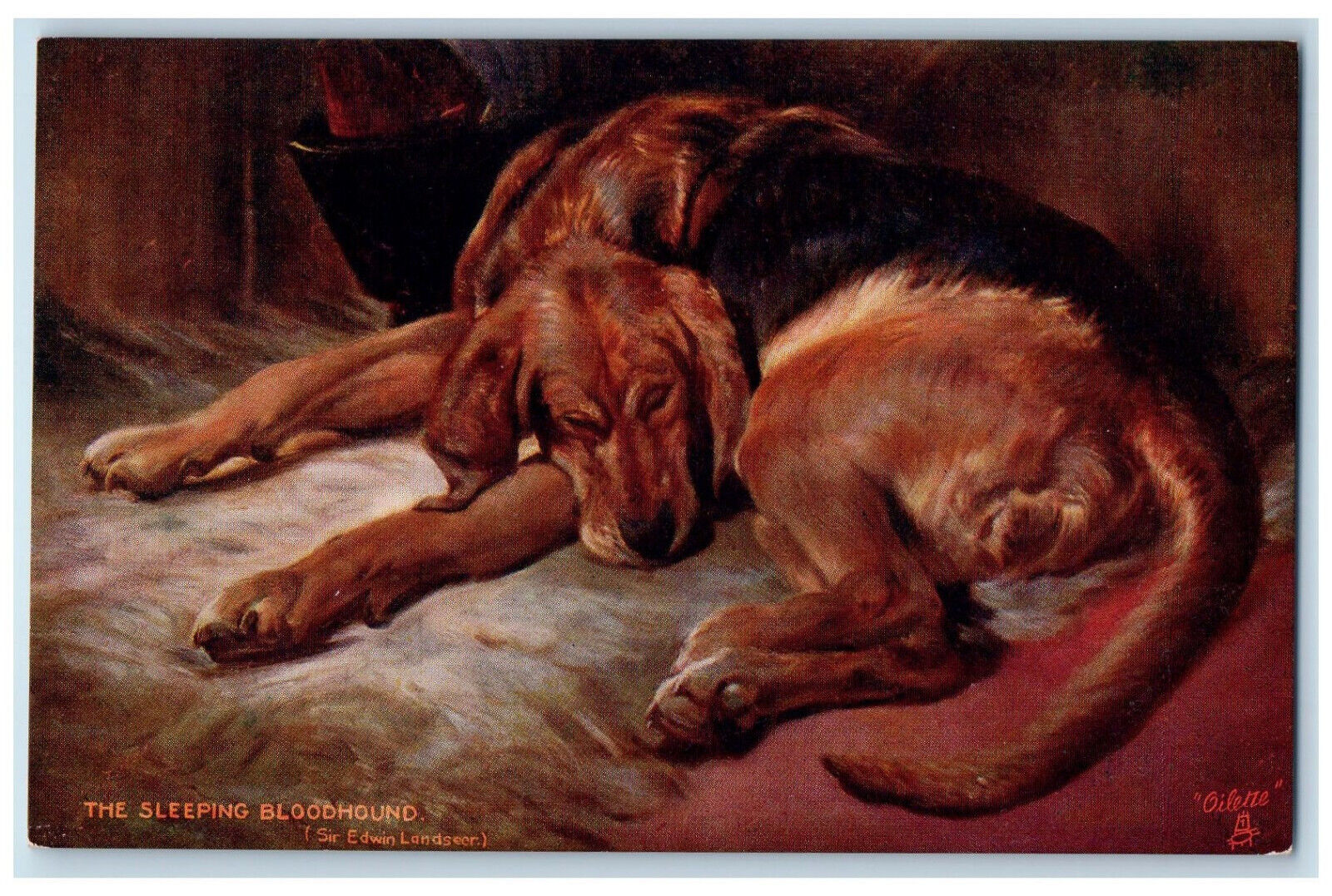 Postcard Sleeping Bloodhound Sir Edwin Landseer Pug Dogs c1910 Oilette Tuck Dogs