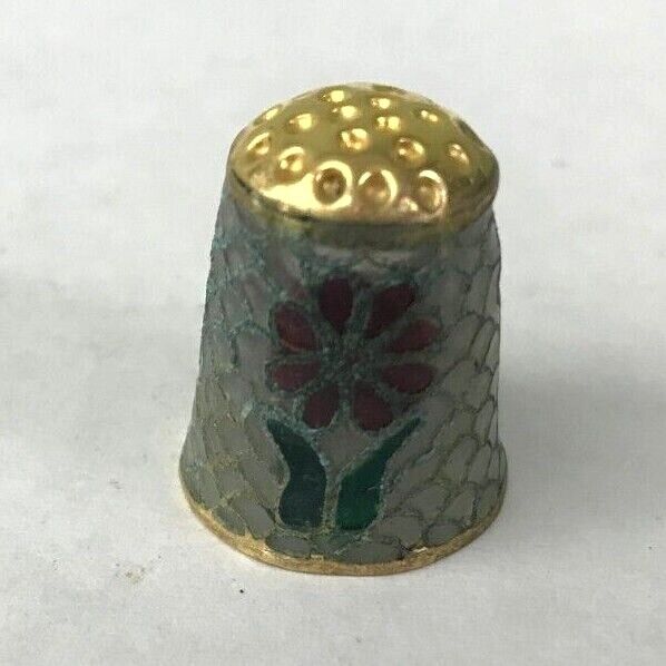 Vintage Chinese Cloisonne Flower Sewing Thimble 