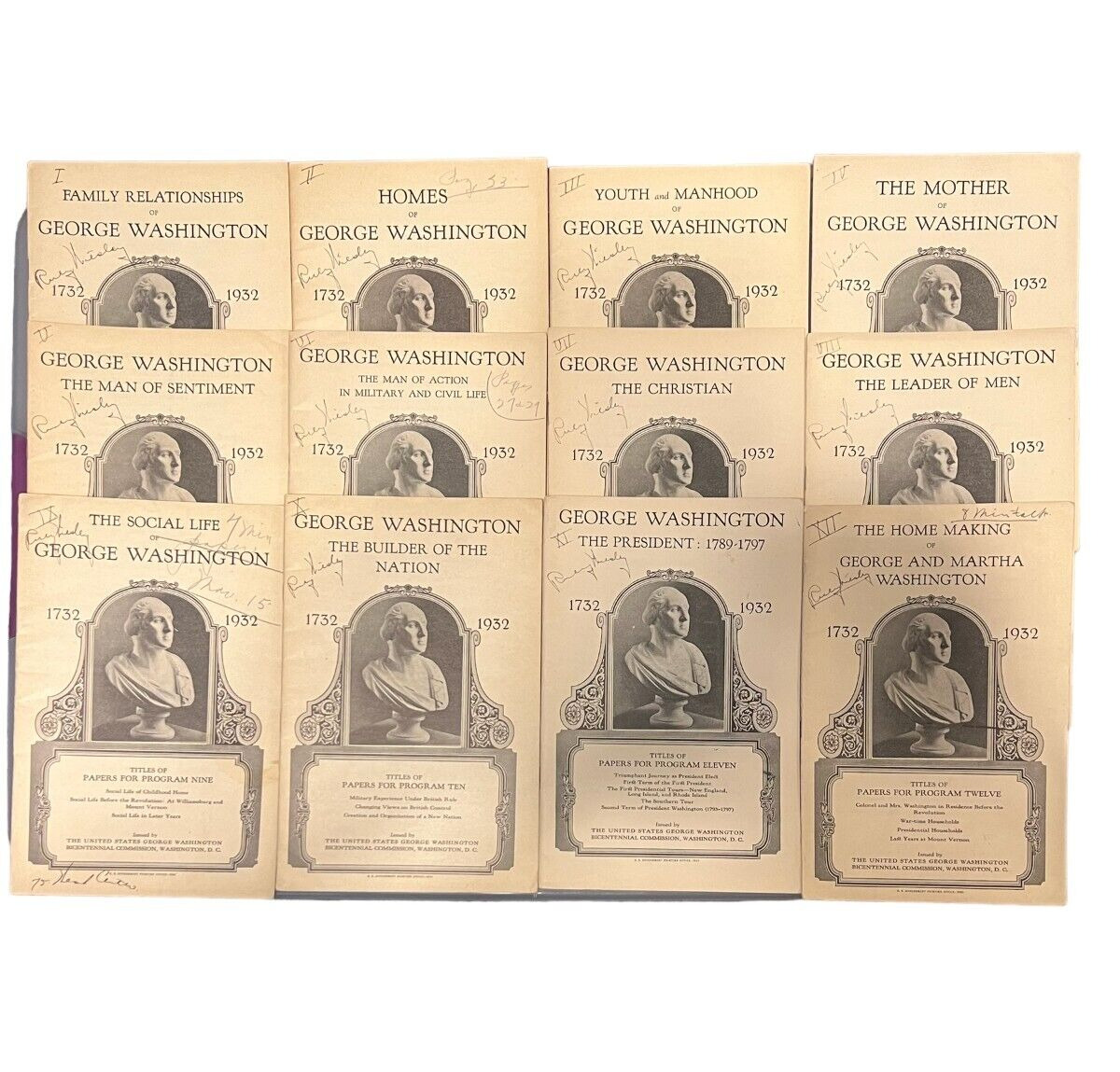 Titles of Paper Program of George Washington 1732-1932 12 Booklets Vintage