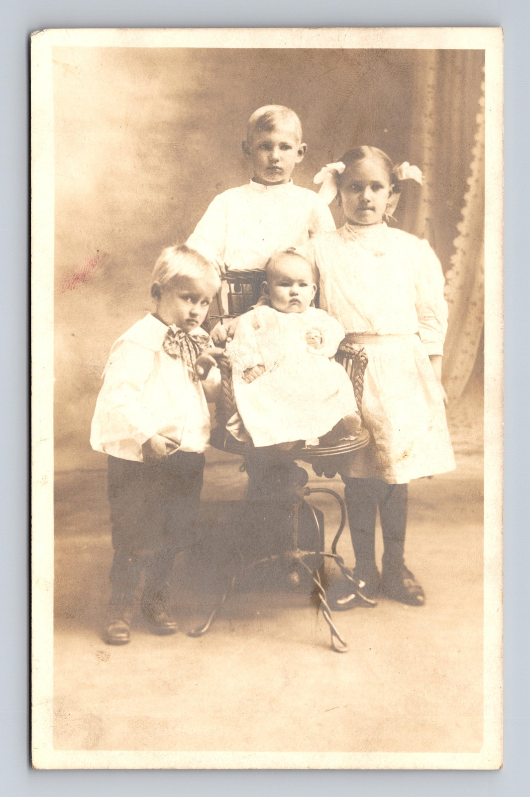c1904-1918 RPPC Postcard Portrait of Four Children Family Baby