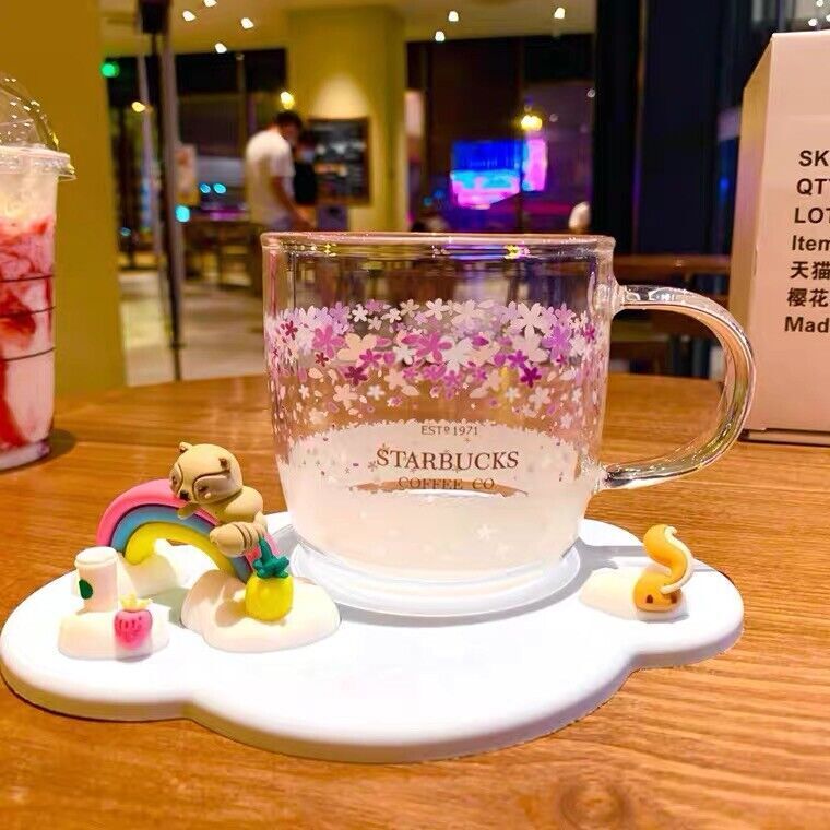 HOT Starbucks Sakura Pink Color Glass W/ Purple Stir Rod CoffeeMug Korea Cup US