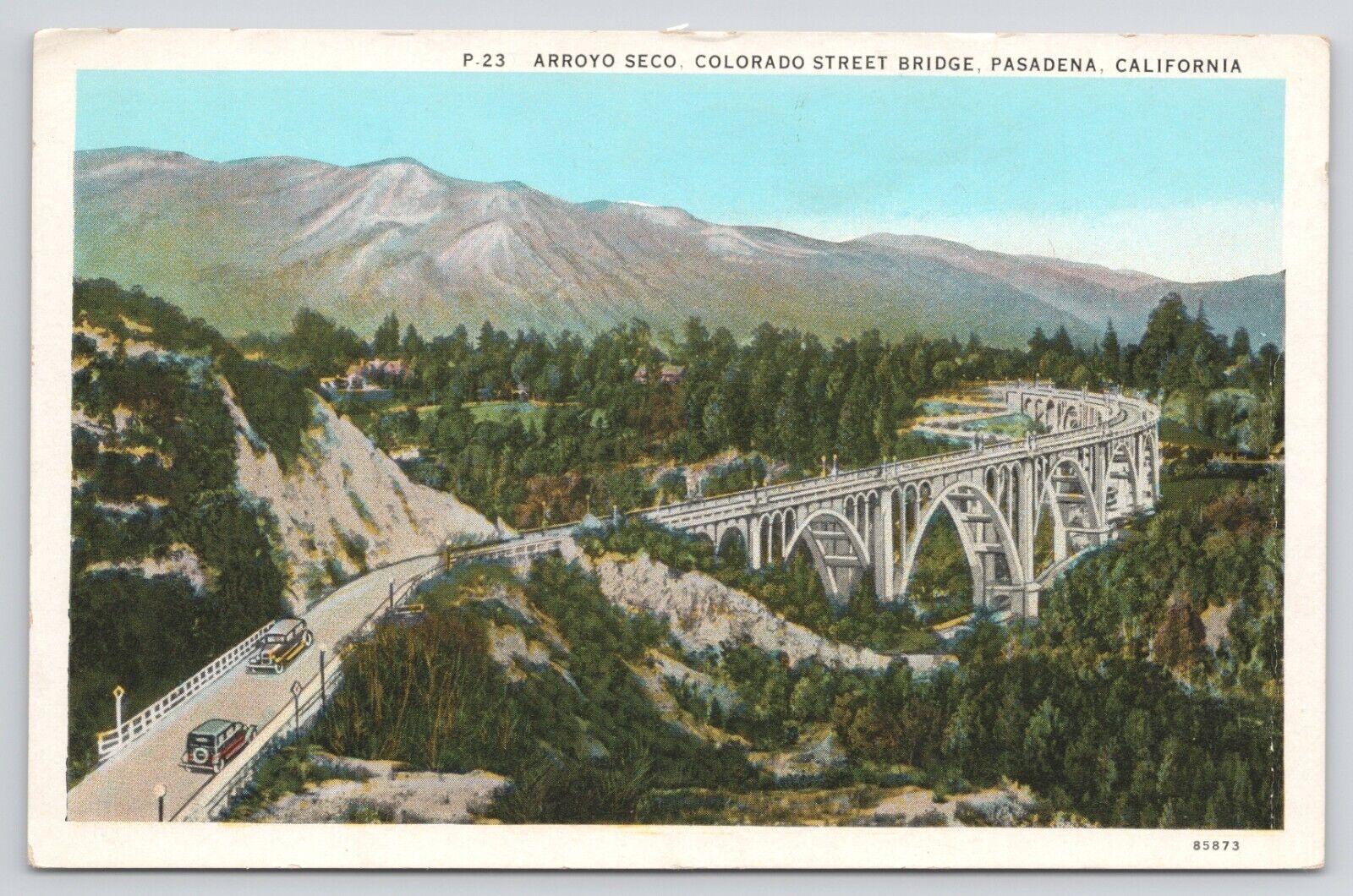 Pasadena California Arroyo Seco Colorado Street Bridge White Border Postcard