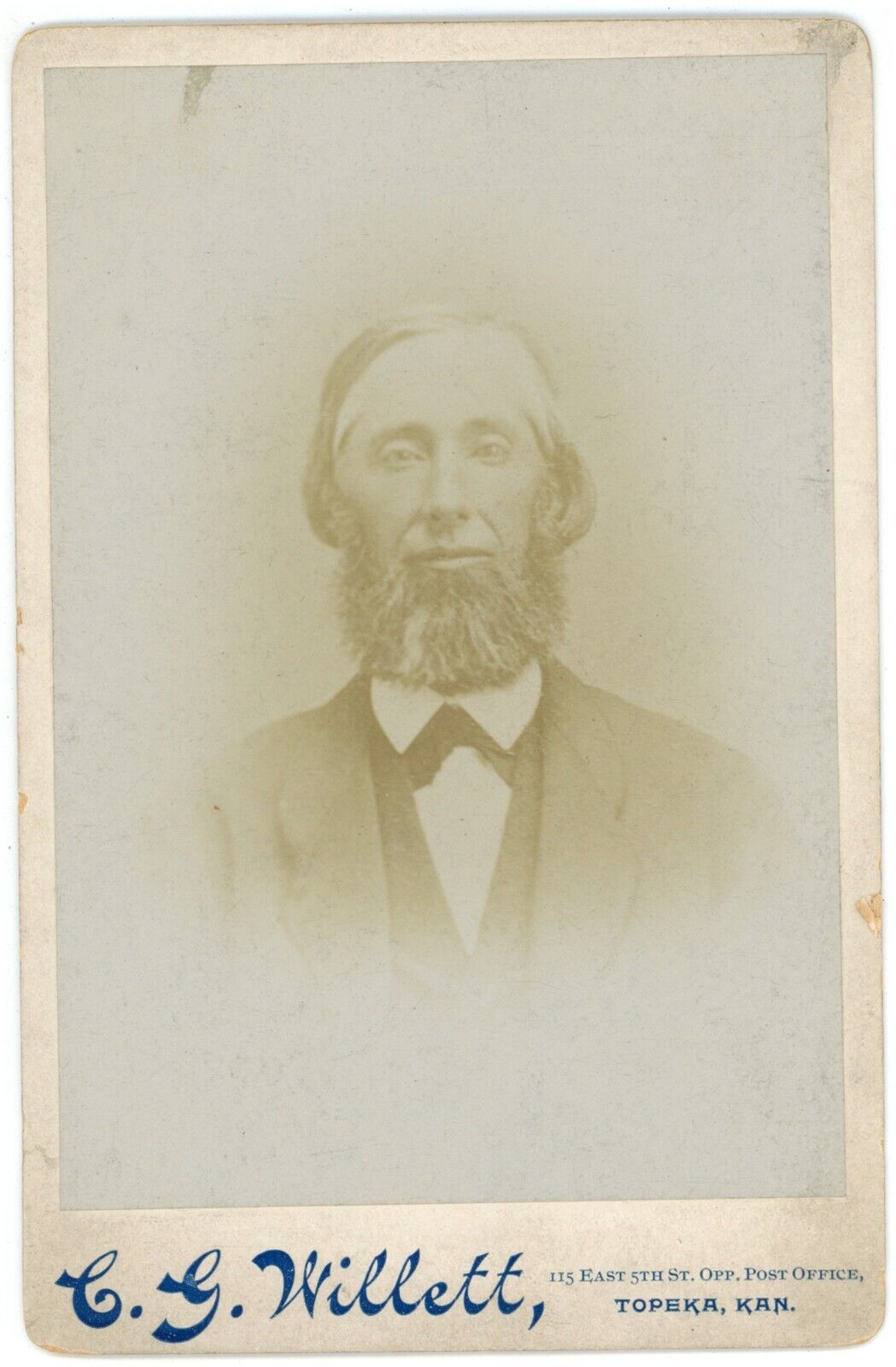 Antique Circa 1880s Cabinet Card Willett Older Man Shenandoah Beard Topeka, KS
