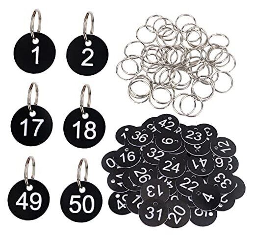  Number Key Tags 1-100, 50 Pack 35mm Round Tags Numbered Keychains 1-100 100pcs