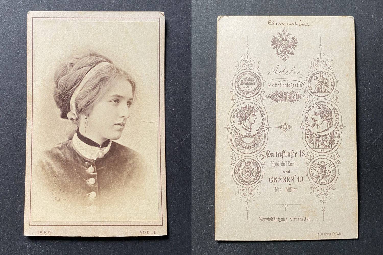 Adele, Wien, Actress Named Clementine, circa 1875 vintage cdv albumen print - 