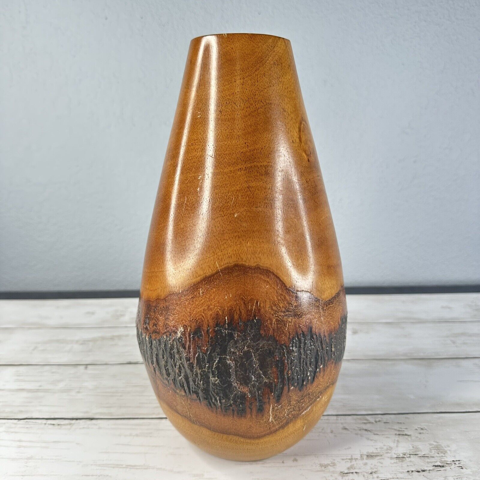 Vintage Burl Wood Hand Turned Vase 10.5” - MCM Mid Century
