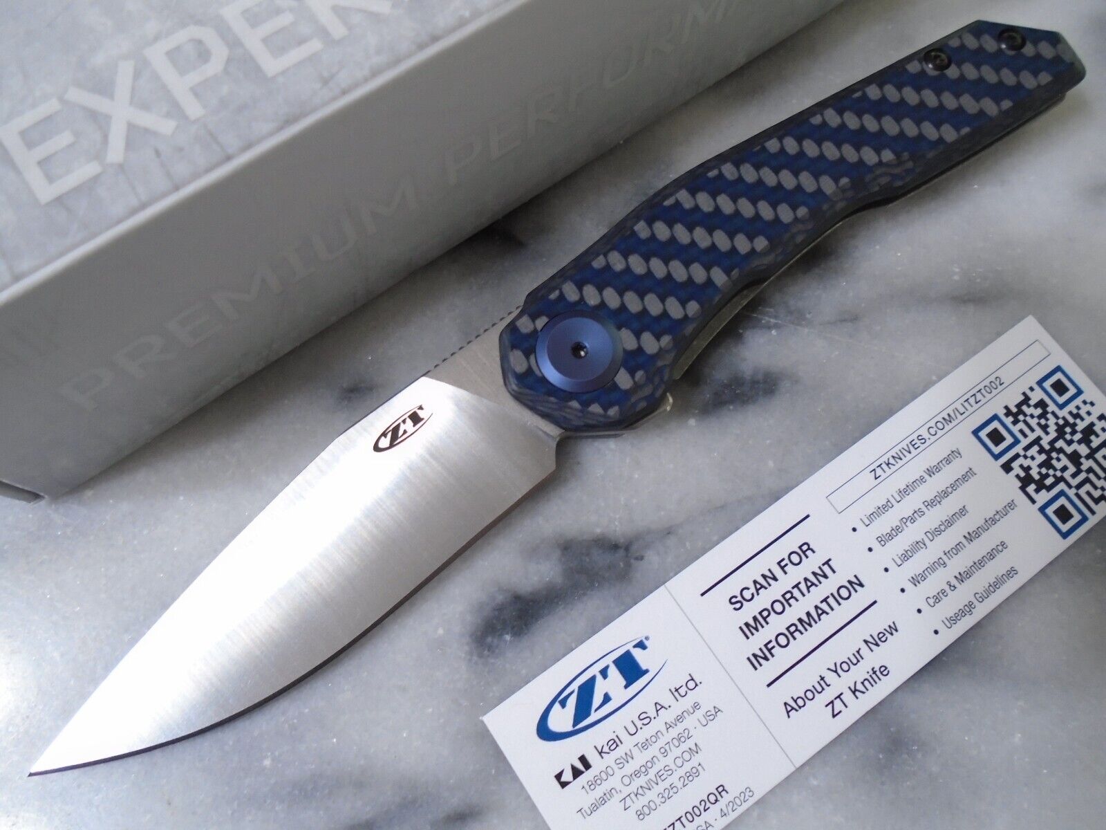 Zero Tolerance ZT OG Blue Carbon Fiber Pocket Knife Magnacut Titanium 0545BLUCF