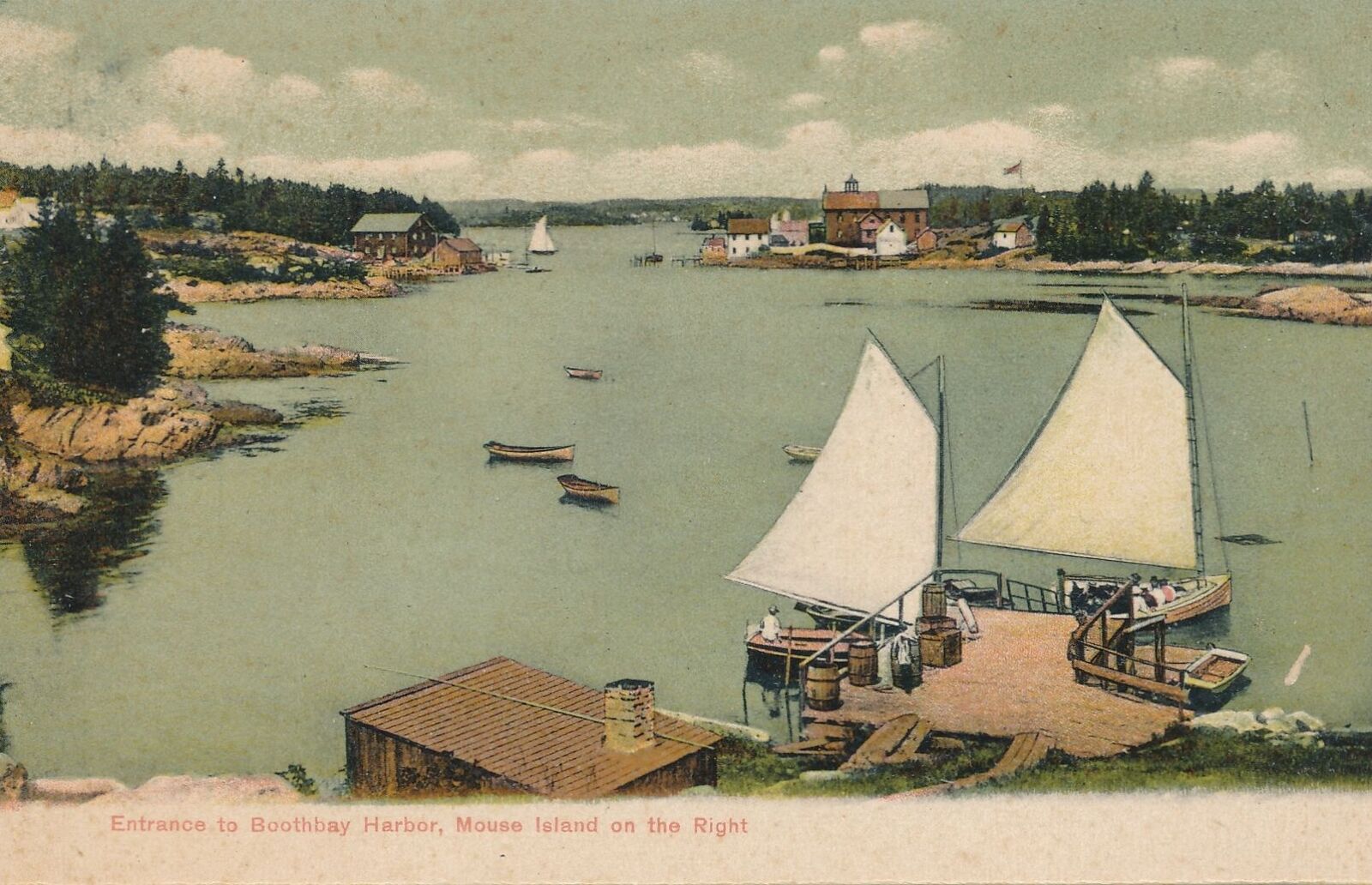 BOOTHBAY HARBOR ME - Boothbay Harbor Entrance showing Moose Island Postcard -udb