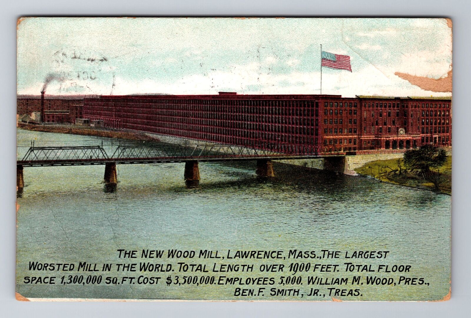 Lawrence MA-Massachusetts, The New Wood Mill, Antique, Vintage c1908 Postcard