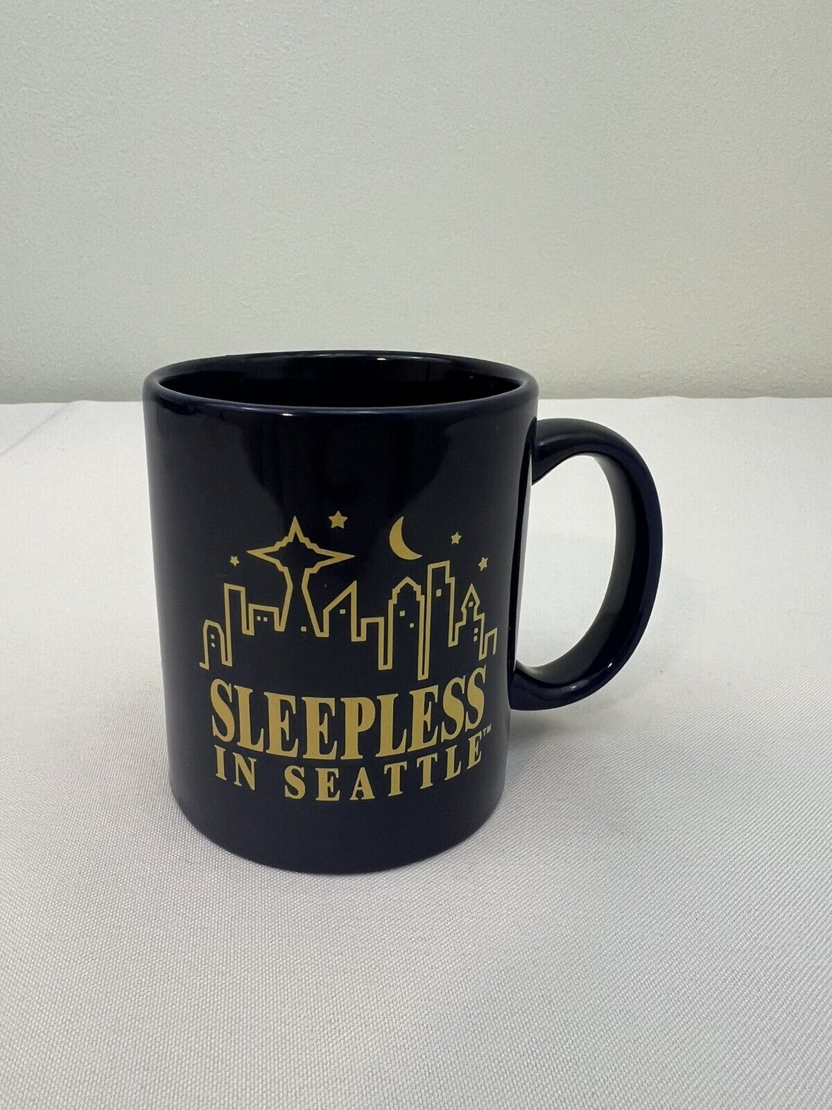 Sleepless In Seattle Coffee Yellow on Blue Mug/Cup by Linyi