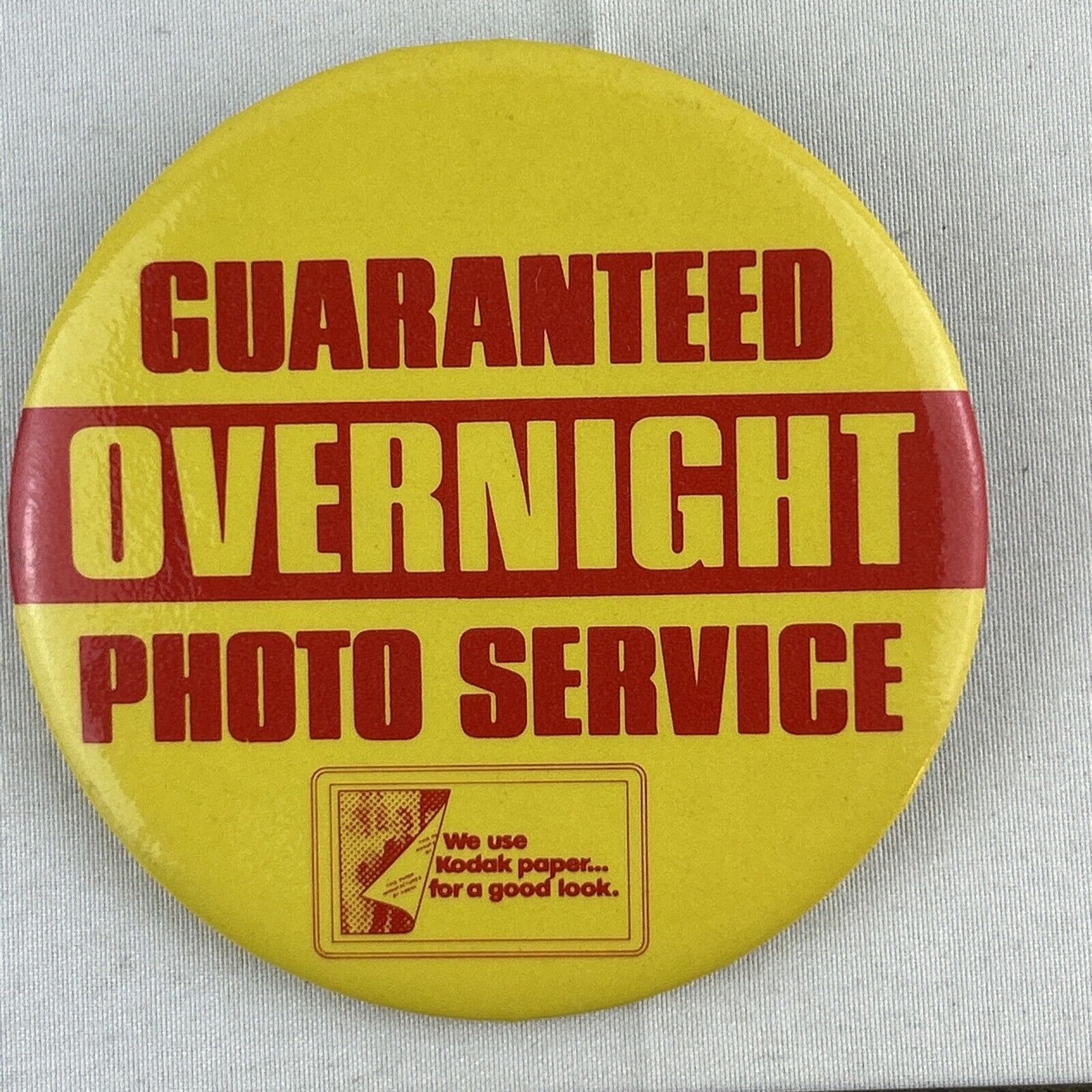Vintage Kodak Overnight Photo Service Advertising Button Store