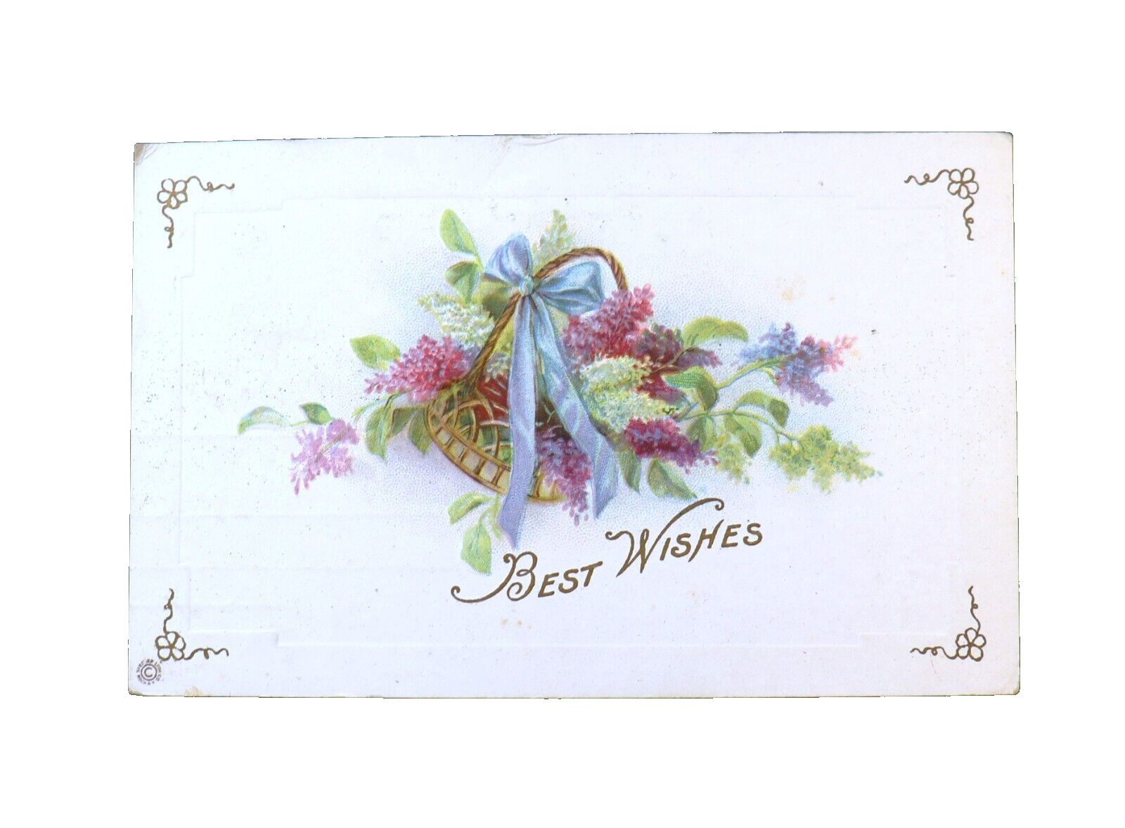 Antique Postcard Best Wishes Basket of Flowers Stecher Litho Rochester NY