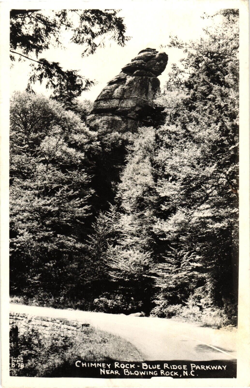 Chimney Rock Blue Ridge Parkway near Blowing Rock NC RPPC Photo Postcard 1940s