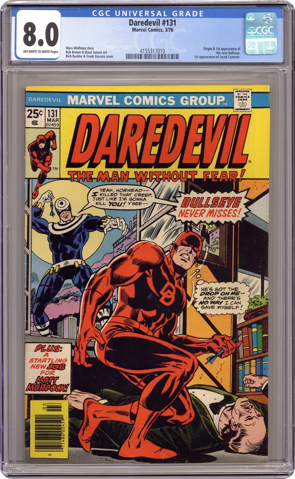 Daredevil #131 CGC 8.0 1976 4155317010 1st app. new Bullseye