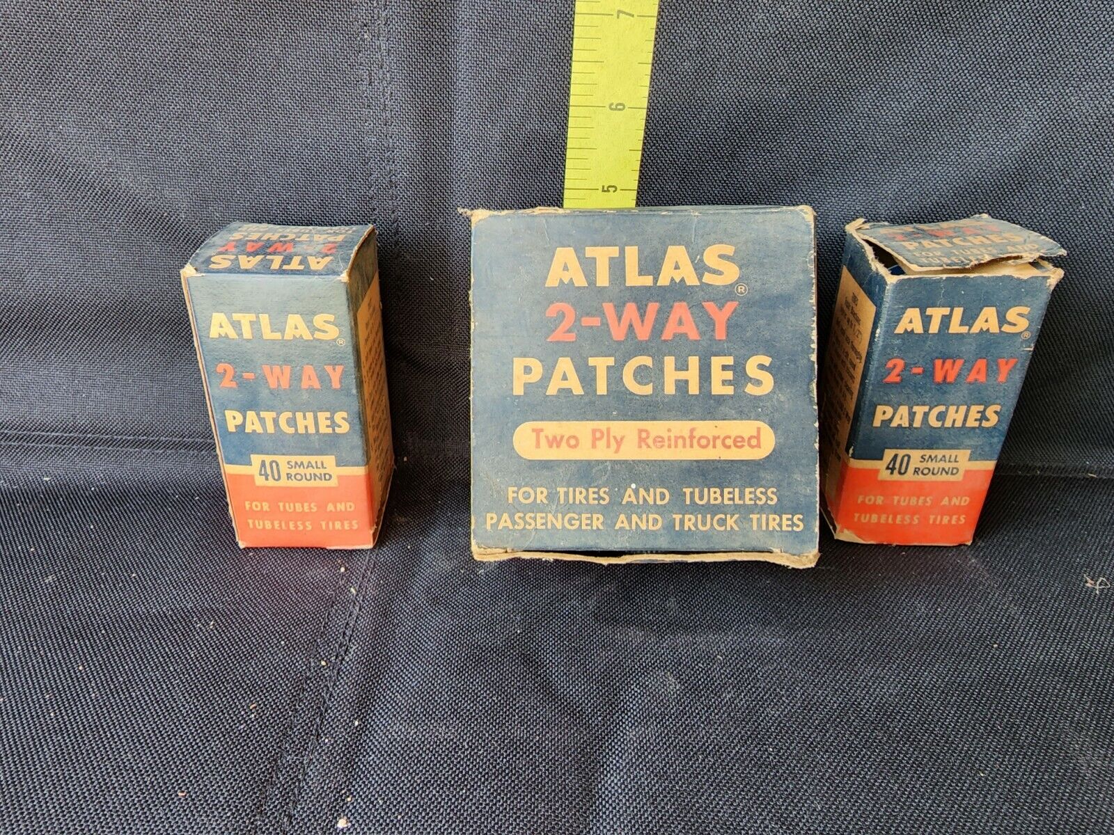 Vintage Atlas 2 Way Tire Patch Boxes New Old Stock advertising General Store Gas