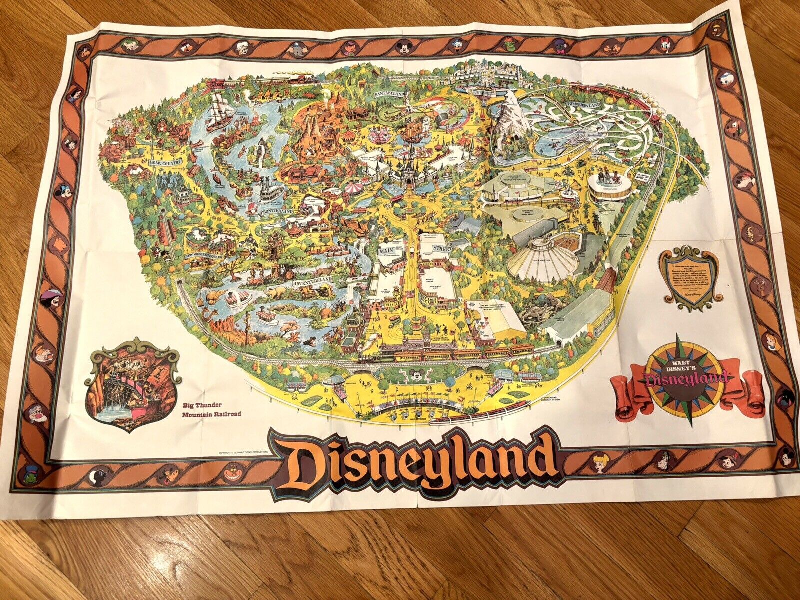 1979 Vintage Disneyland Map Poster Folded Full Color 29” x 44” Thunder Mountain
