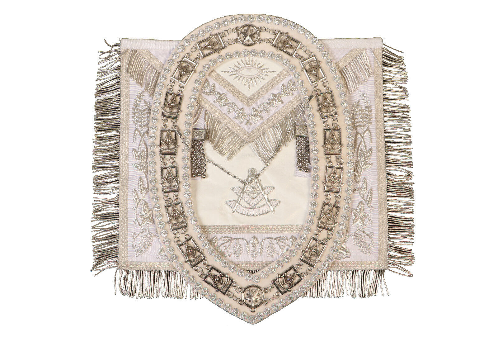 Handcrafted Lambskin White Masonic Past Master Apron & Chain Collar