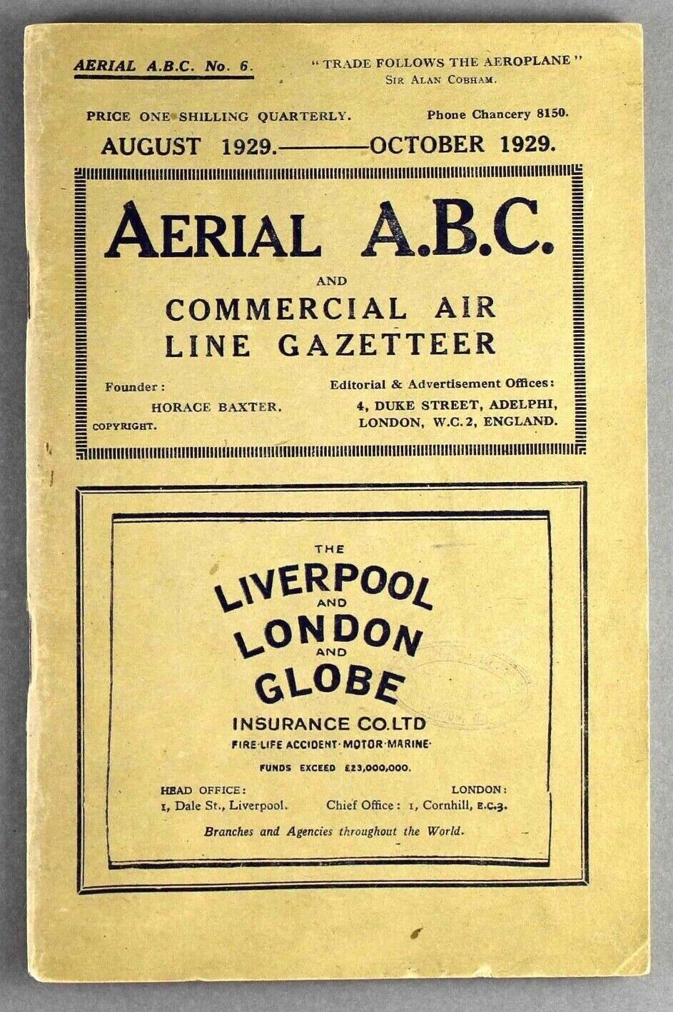 AERIAL ABC COMMERCIAL AIRLINE TIMETABLE AUGUST 1929 IMPERIAL AIRWAYS 