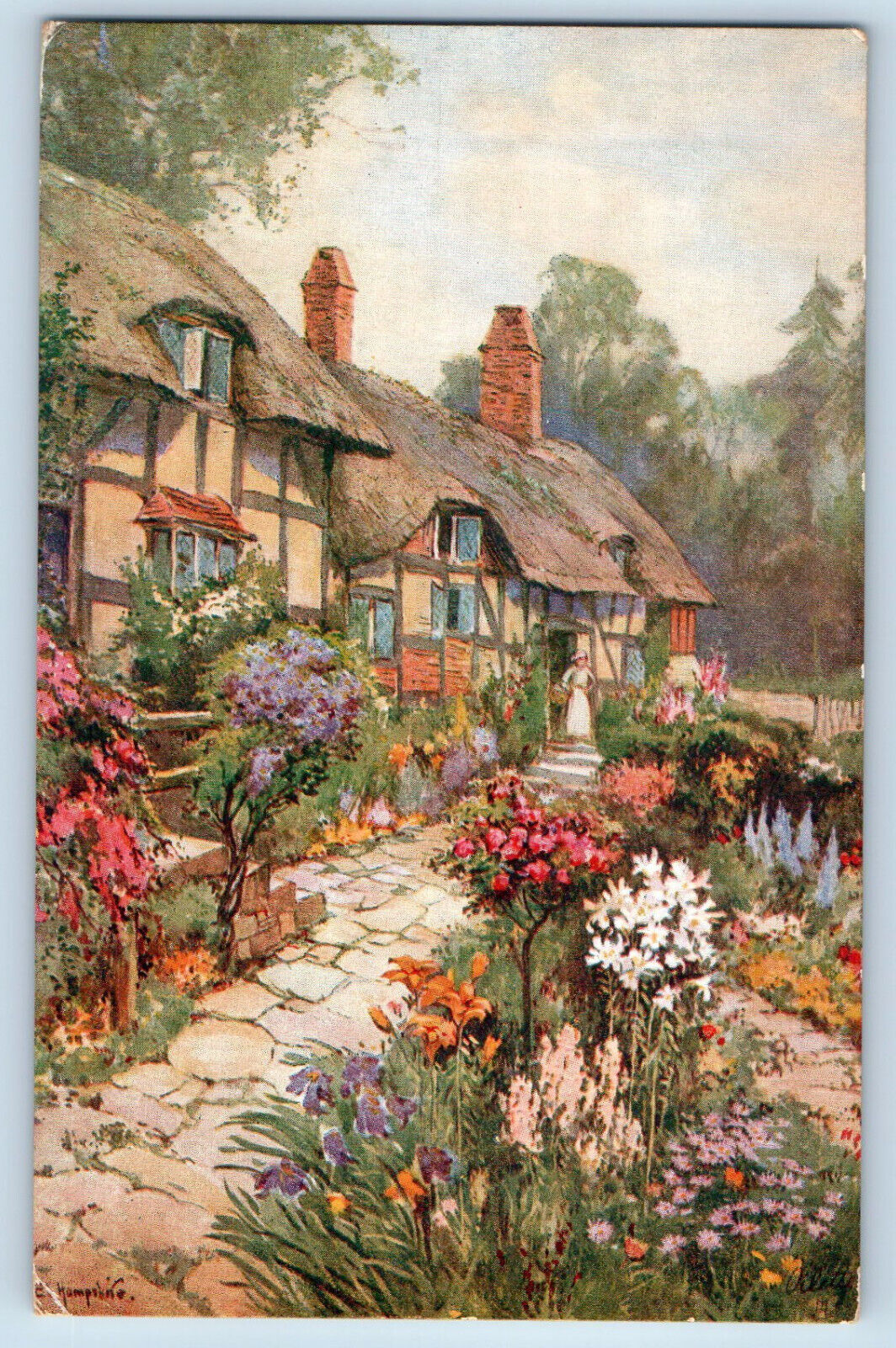 Postcard All in a Garden Fair Hampshire Painting c1910 Oilette Tuck Art