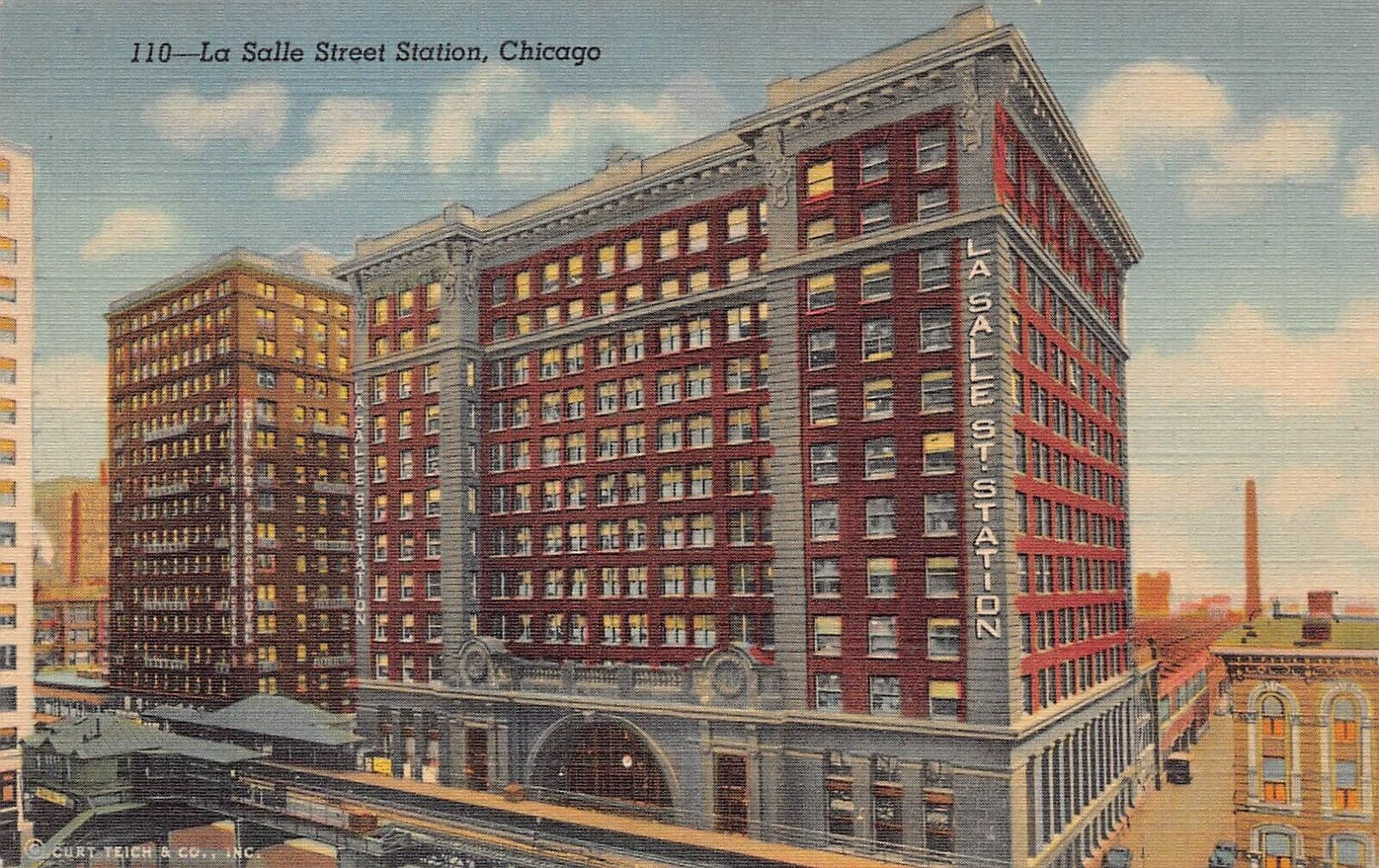 Chicago IL Illinois La Salle Street Station Train Railway Depot Vtg Postcard N1