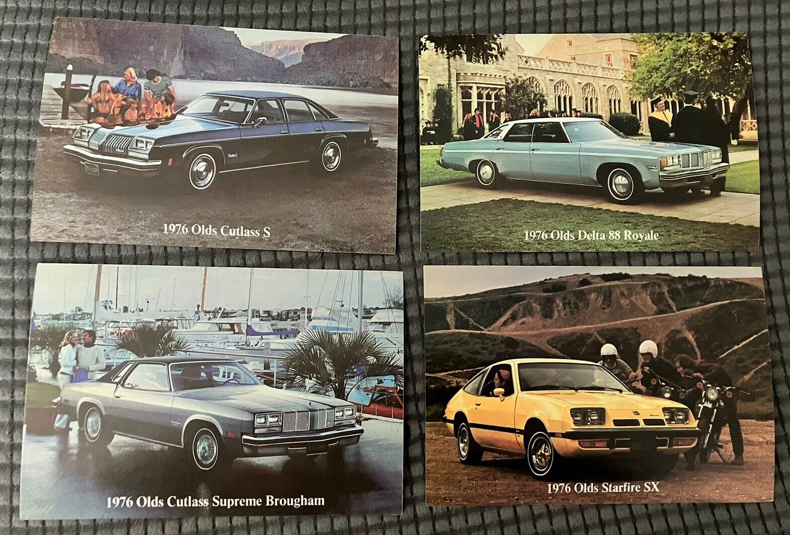 Vintage Set of 4 Postcards - 1976 Oldsmobile Cars - Starfire, Cutlass, Delta 88