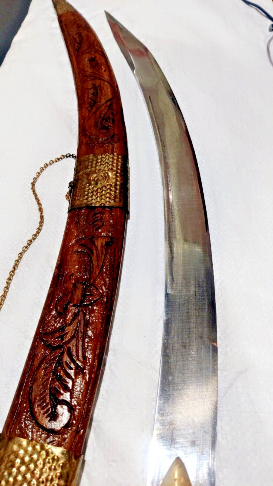 Antique collectible handmade wooden carving royal prestige beautiful rare sword