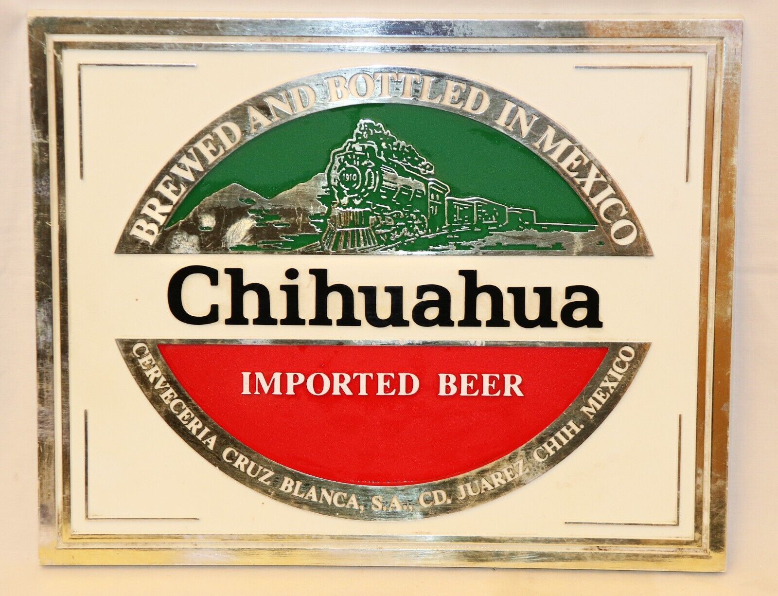 Vintage TOC Chihuahua Imported Mexican Beer Advertising Display Sign Train