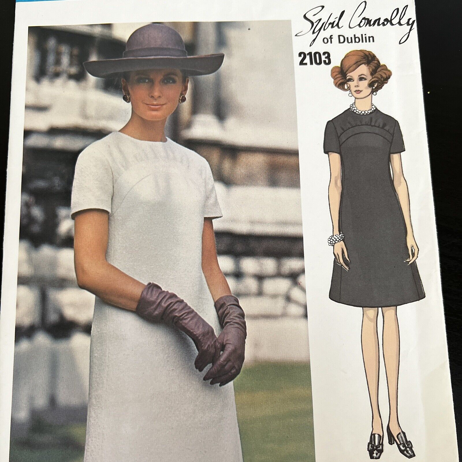Vintage 1960s Vogue 203 Mod Sybil Connolly Yoked Dress Sewing Pattern 12 UNCUT