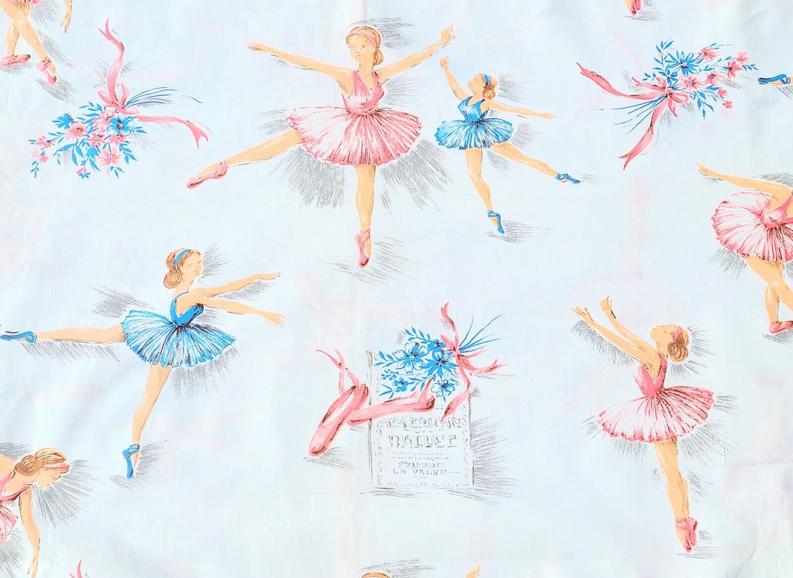 Vintage 1940s Ballerina American Ballet Novelty Cotton Fabric 7 Yards NWT