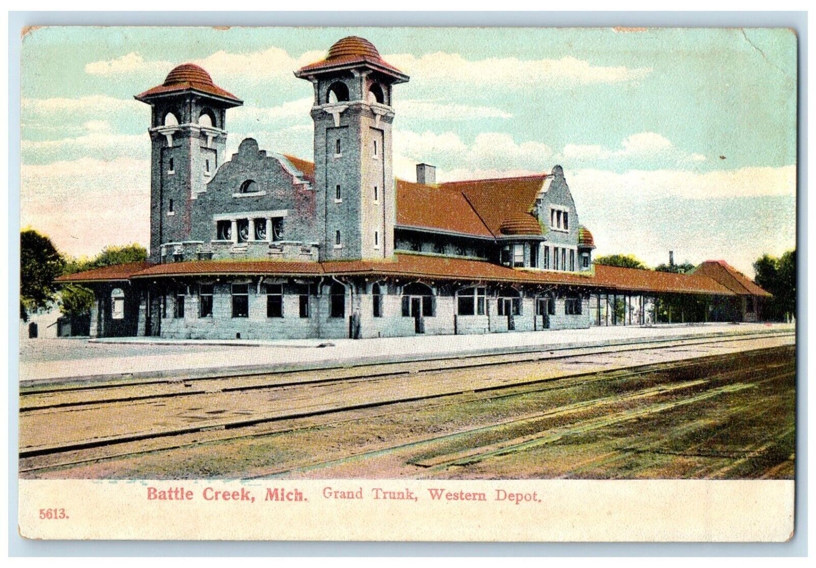 c1910 Grand Trunk Western Depot Battle Creek Michigan Vintage Antique Postcard