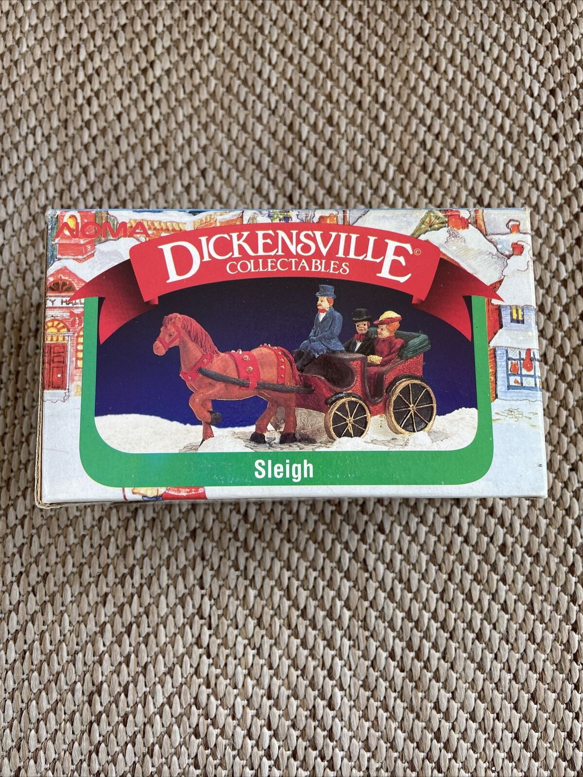 Dickensville Horse Sleigh w/ Man Woman Porcelain Vintage Christmas Village