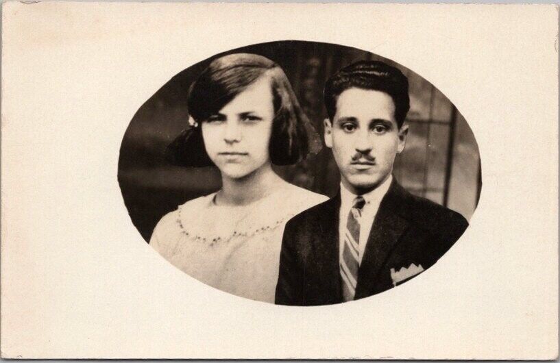 c1910s RPPC Photo Postcard Composite Photo on Man & Girl / Oval Shape - Unused