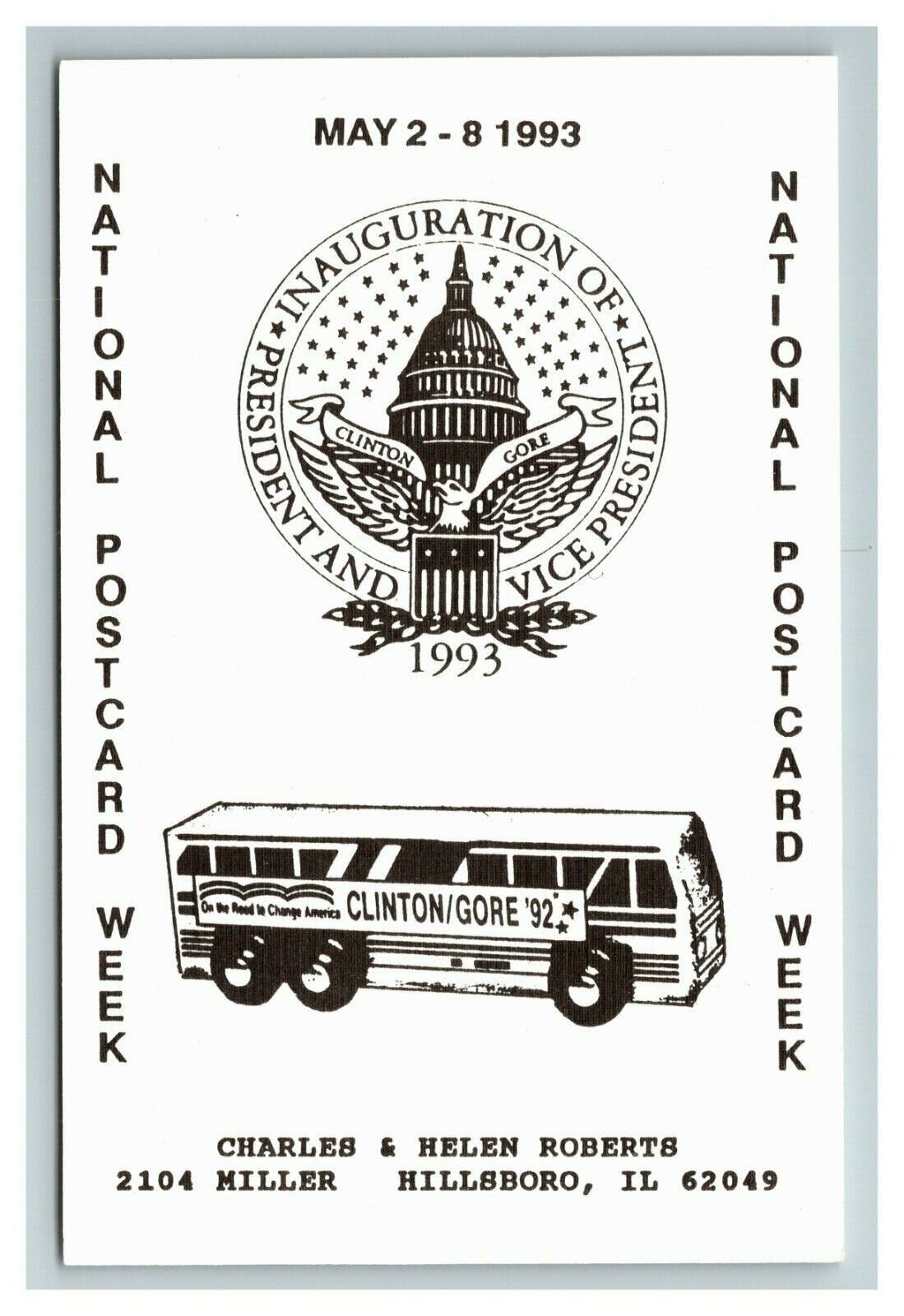 National Old Postcard Week Clinton/Gore \'92 Bus May 2-8 1993 Old Postcard