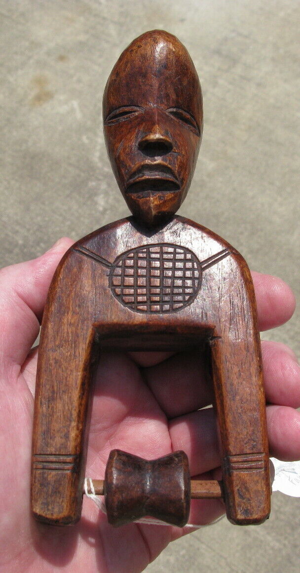 African carved wood heddle pulley Baule People Cote d\'Ivoire 7x3 inches #2508