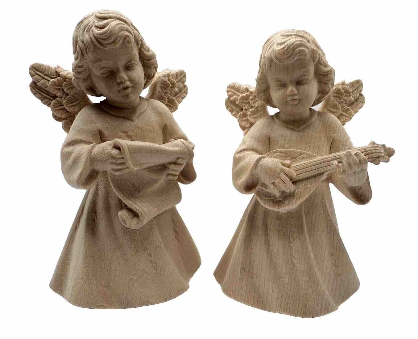 Hand Carved Wooden Angel Figurines Carved in Bethlehem VTG Unique Christmas
