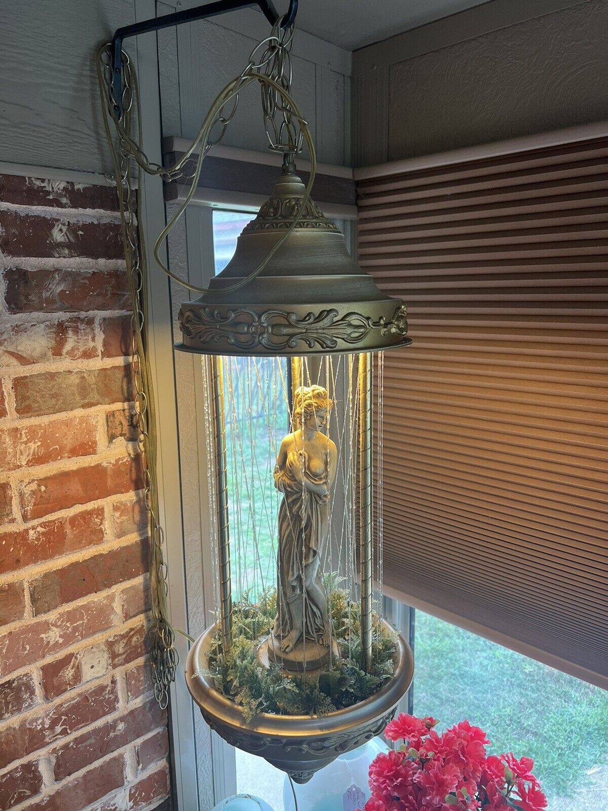 Vintage Mid Century 30” Oil Rain Lamp Hanging Goddess By Creators Inc Works