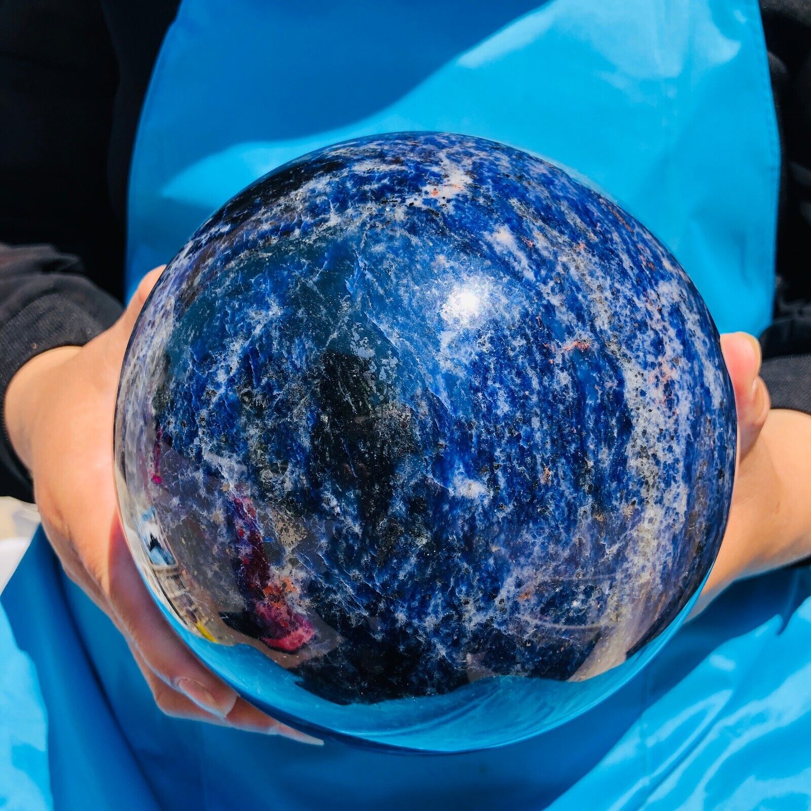 10.34LB Natural Beautiful Blue Striped Ball Quartz Crystal Sphere Healing 1418