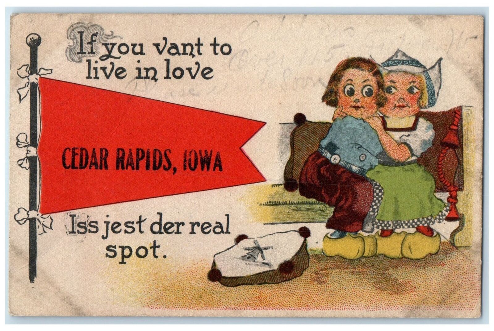 c1905's If You Vant To Live In Love Cedar Rapids Iowa IA Dutch Girls Postcard