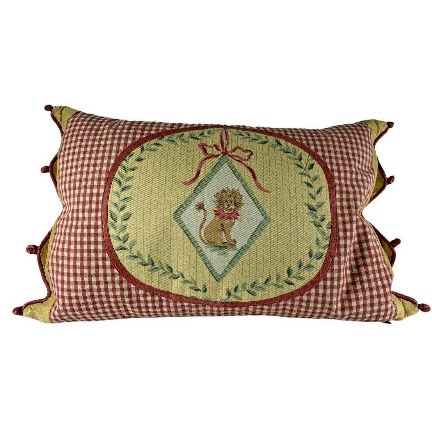 Vintage Old English Victorian Lion Pillow Checkered Circus