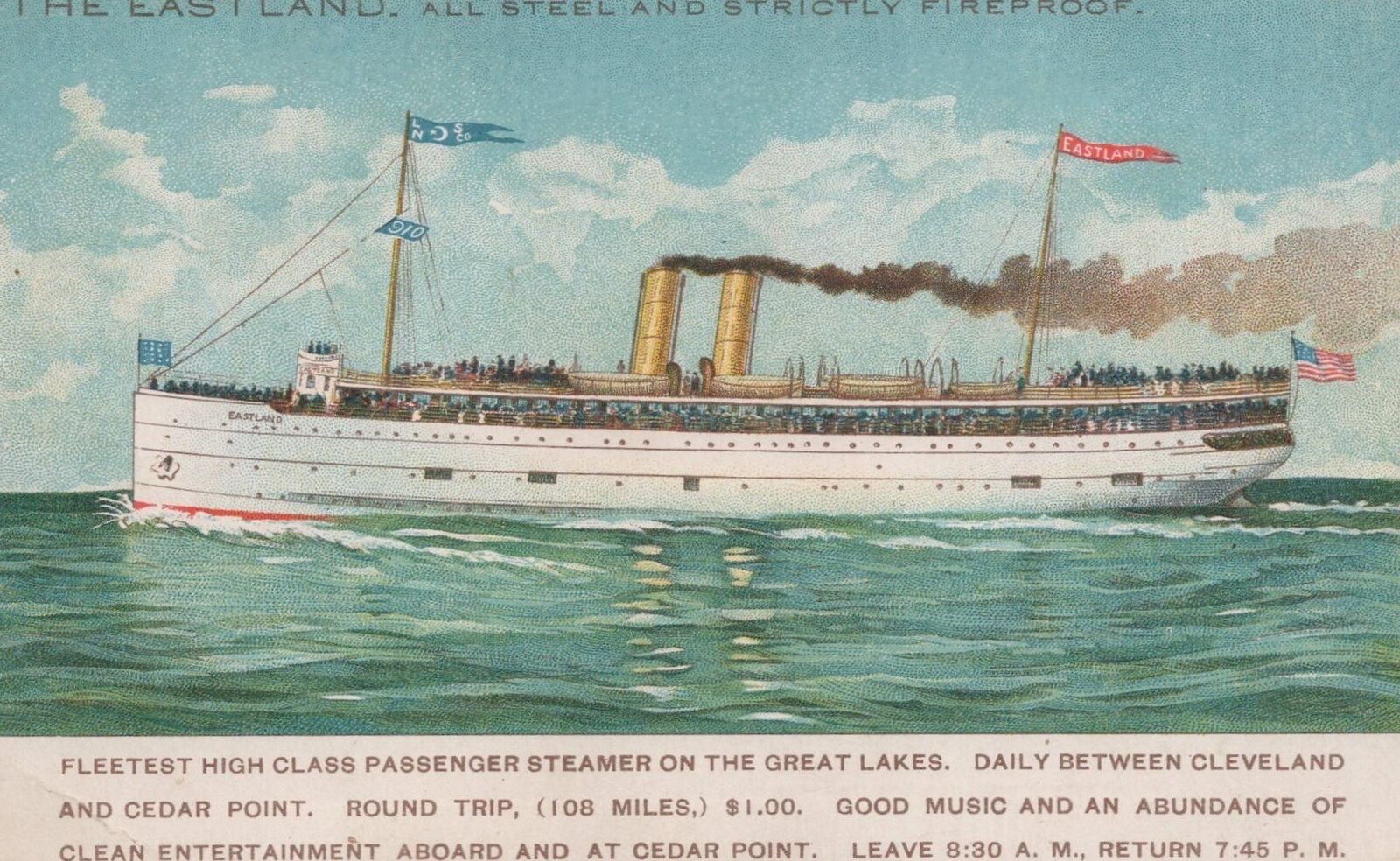 ZAYIX Passenger Steamer SS Eastland Sank 844 Passenger Died Advertising Postcard