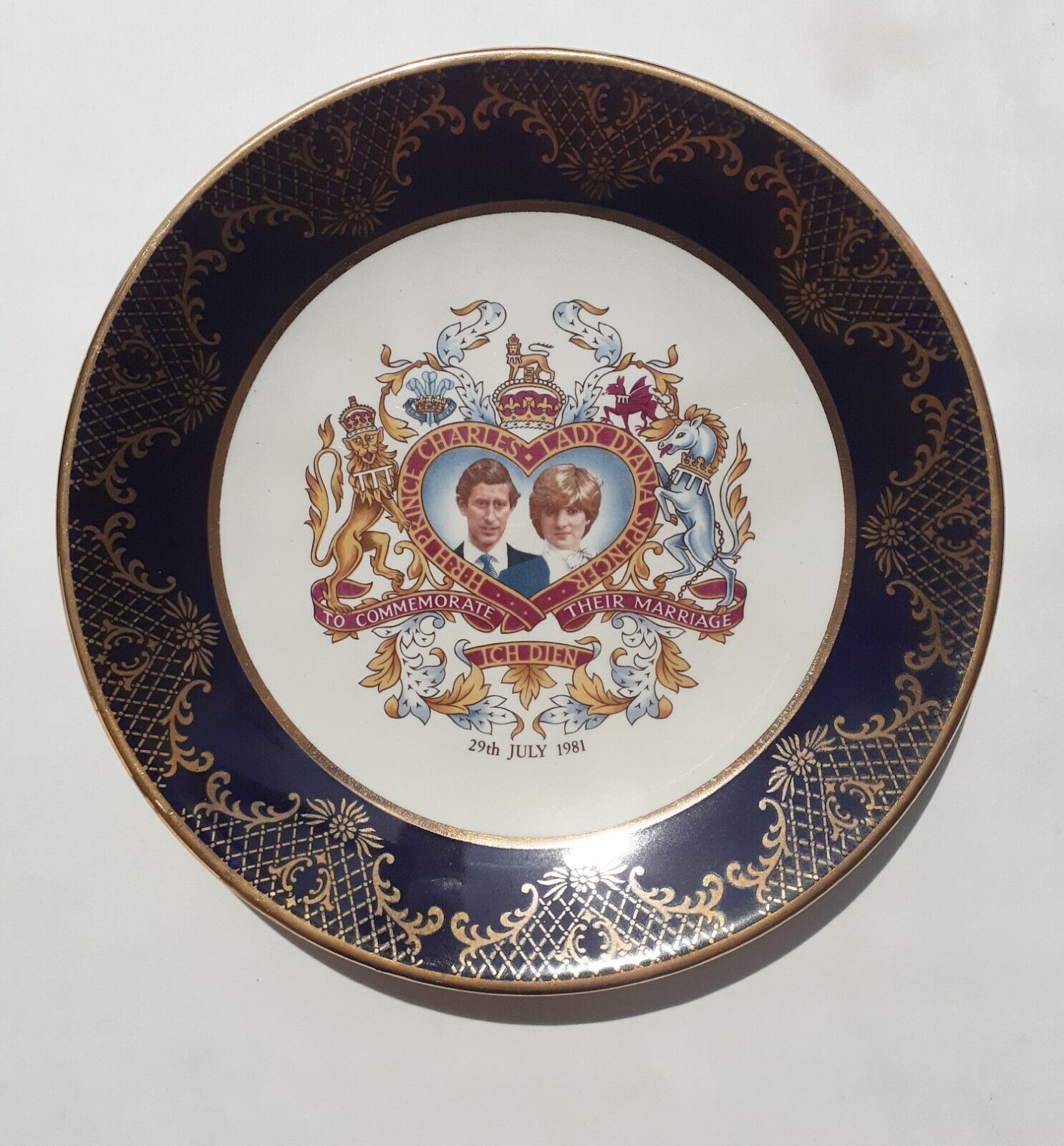 HRH Prince Charles & Lady Diana Spencer Marriage Plate July 29 1981 Ich Dien