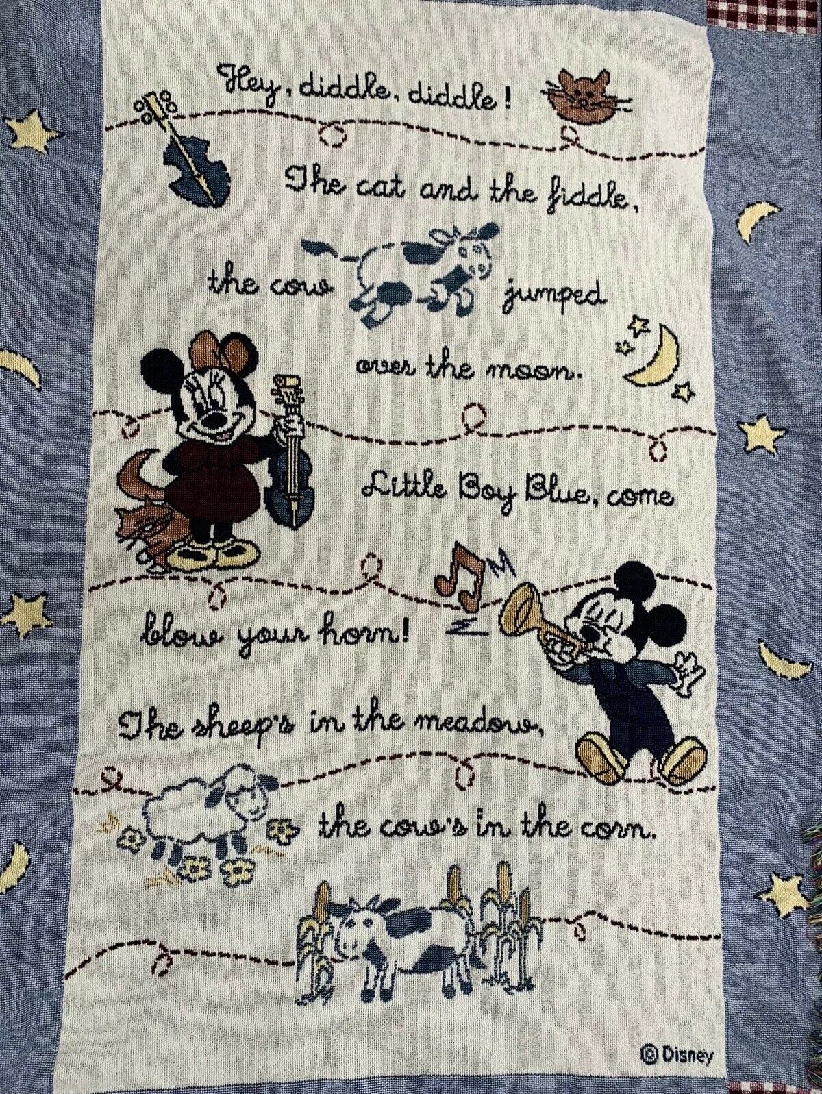 Vintage Disney Blanket Mickey Minnie Woven Throw tapestry Disney Nursery Rhyme