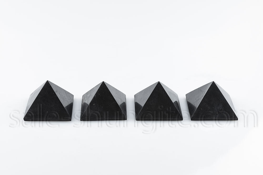 Polished shungite pyramid 50mm 1,97 inches Set 4 pcs EMF protection Karelia