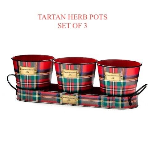 Mackenzie Tartan Herb Pots With Tray Childs Set Of 3 Plaid New